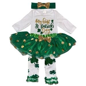 My First St Patrick’s Day Baby Girl Outfit - Green & Gold - Glitter - Tutu